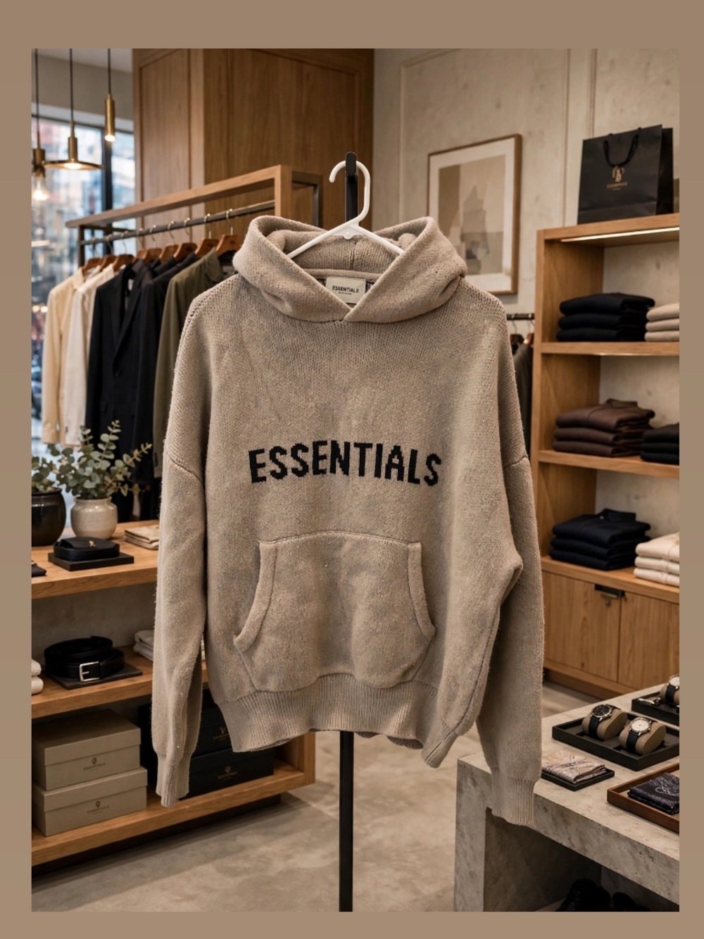 Essentials Men's Hooded Pullover Sweatshirt in Taupe Medium